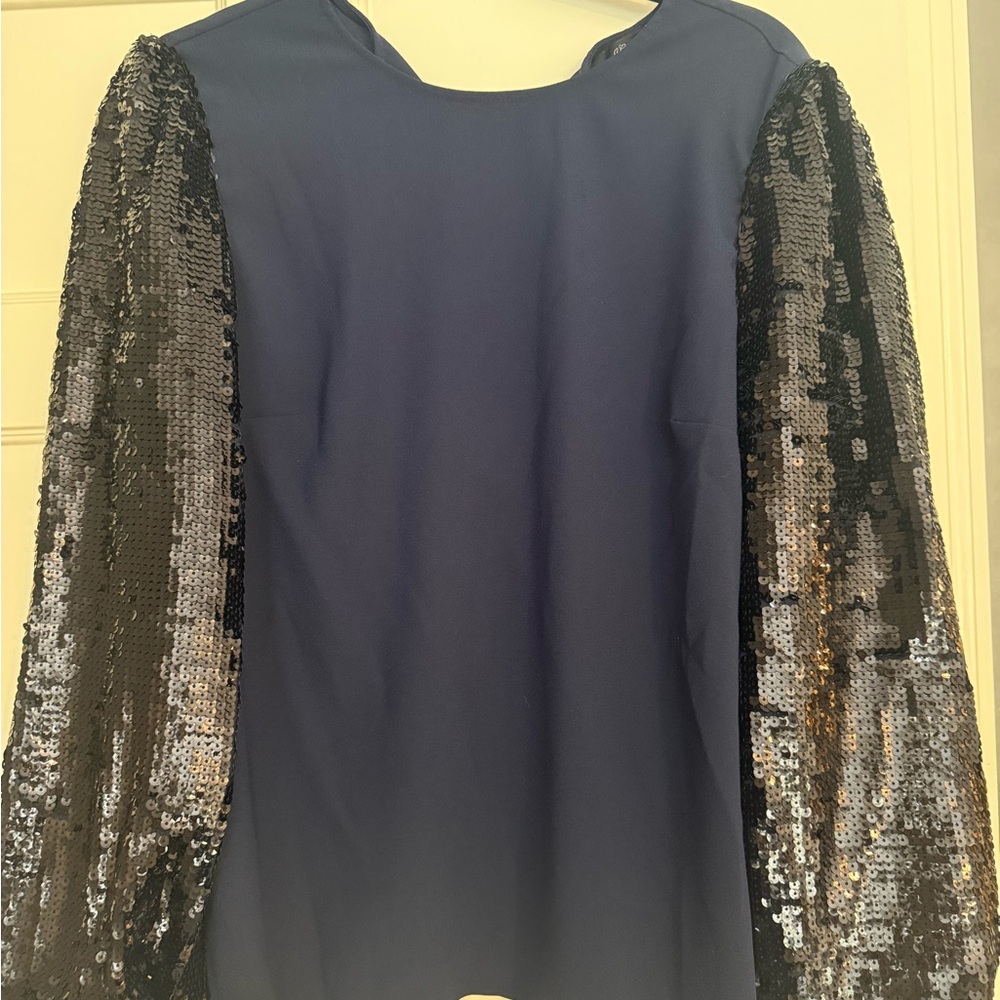 J. Crew Navy Blouse with Sequin Detail